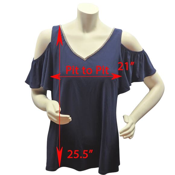 MSK Womens Rhinestone-Trim Cold-Shoulder Top Dark Blue Large Polyester Spandex - Picture 5 of 7